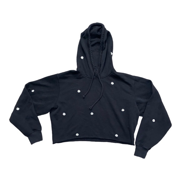 HOLLISTER Daisy Cropped Pullover Hoodie Sweatshirt in Dark Gray/Black Size S - Picture 3 of 8